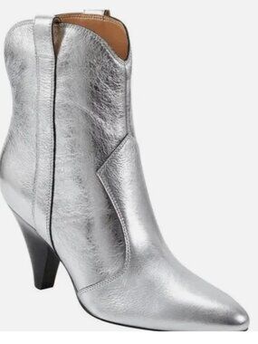 NEW MARC FISHER WOMEN'S CARISSA HEELED WESTER BOOTS SILVER LEATHER 6.5